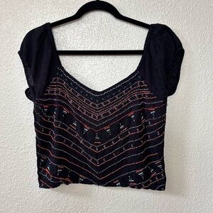 Idyllwind by Miranda Lambert Black Beaded Short Sleeve Cropped Blouse Large
